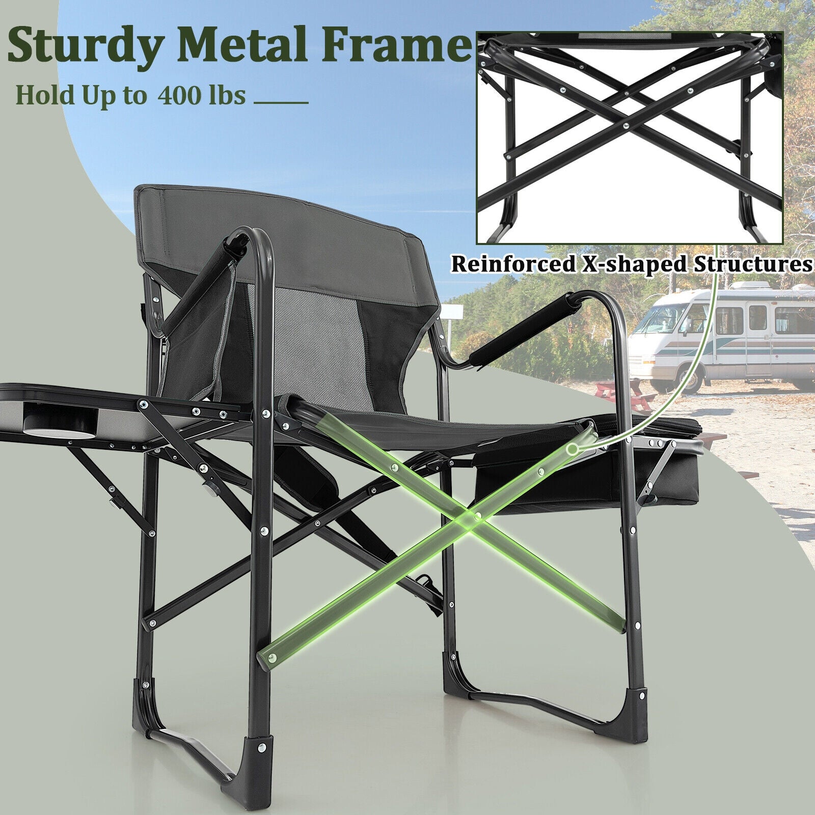 Folding Camping Director Chair With Cooler Bag, Side Table, Black Camping Furniture at Gallery Canada