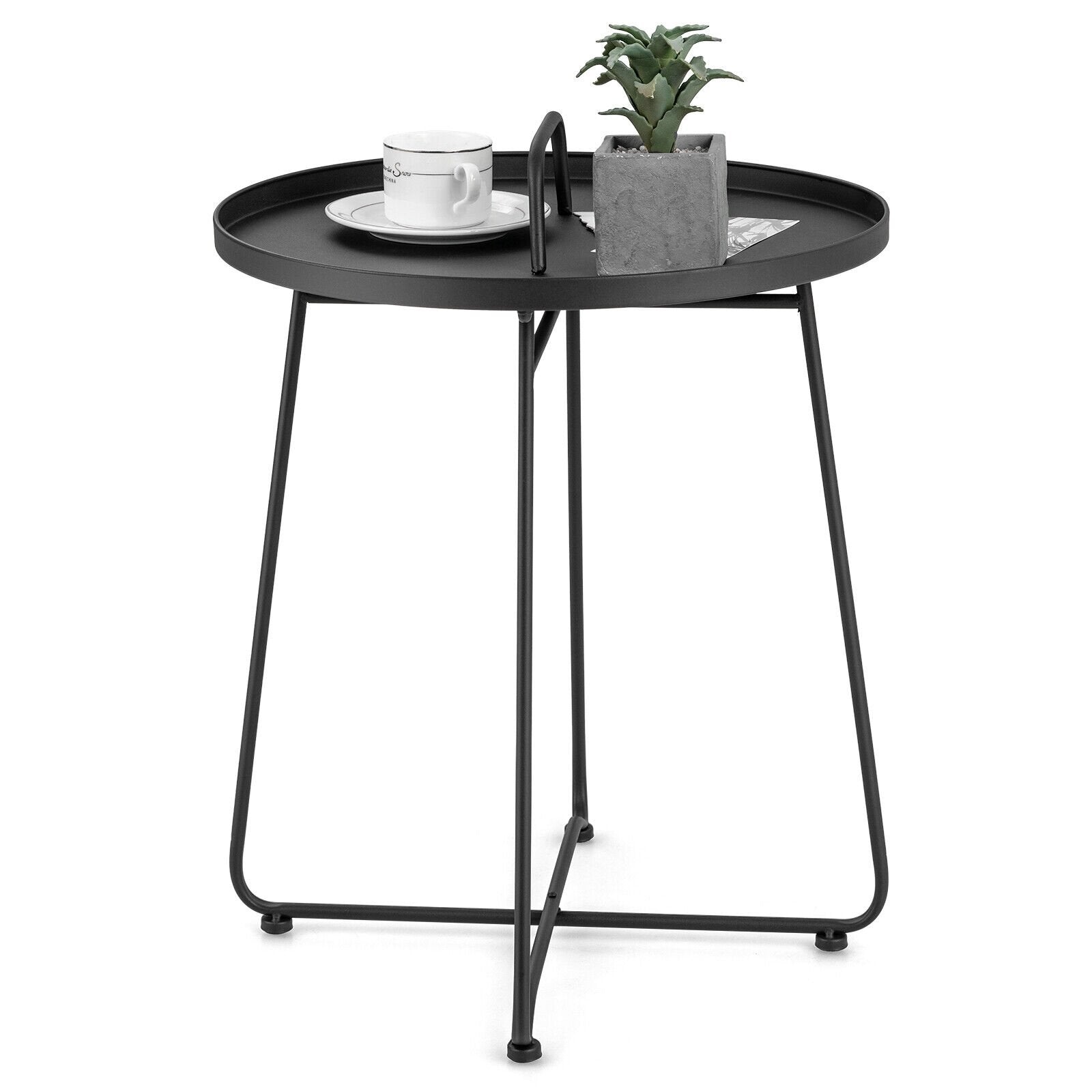 Outdoor Metal Patio End Side Table Weather Resistant with Handle, Black - Gallery Canada