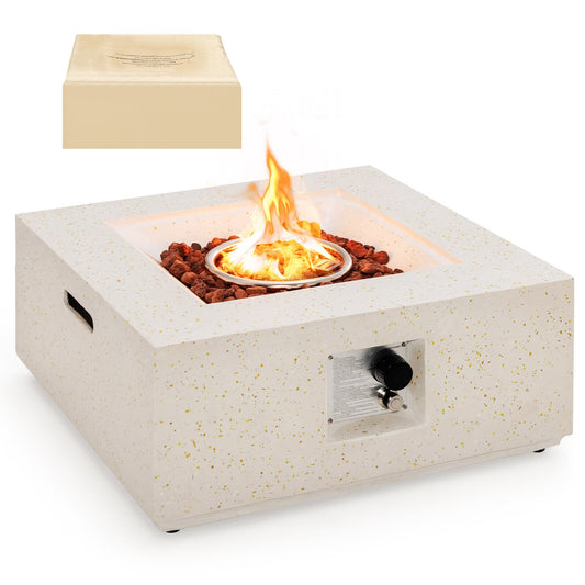 28 Inch 40000 BTU Square Propane Fire Pit, With PVC Cover, White Fire Pits White at Gallery Canada