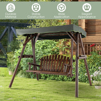 Thumbnail for 2-Person Outdoor Wooden Porch Swing with an Adjustable Canopy - Gallery View 3 of 10