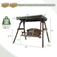 Thumbnail for 2-Person Outdoor Wooden Porch Swing with an Adjustable Canopy - Gallery View 4 of 10
