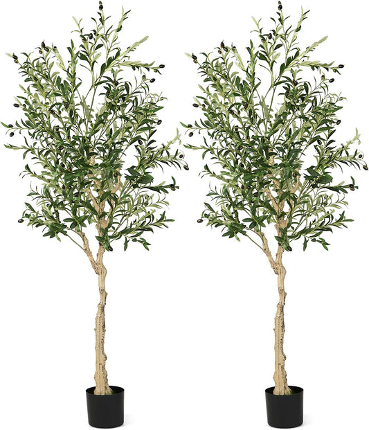 6 Feet Artificial Olive Tree, Cement Pot, Green Faux Plants Green at Gallery Canada