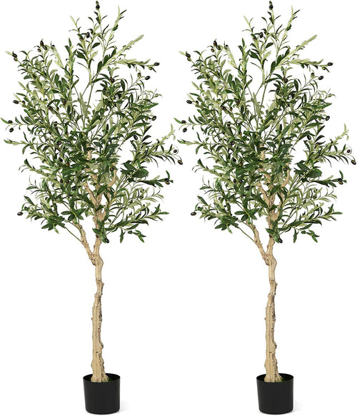 6 Feet Artificial Olive Tree, Cement Pot, Green