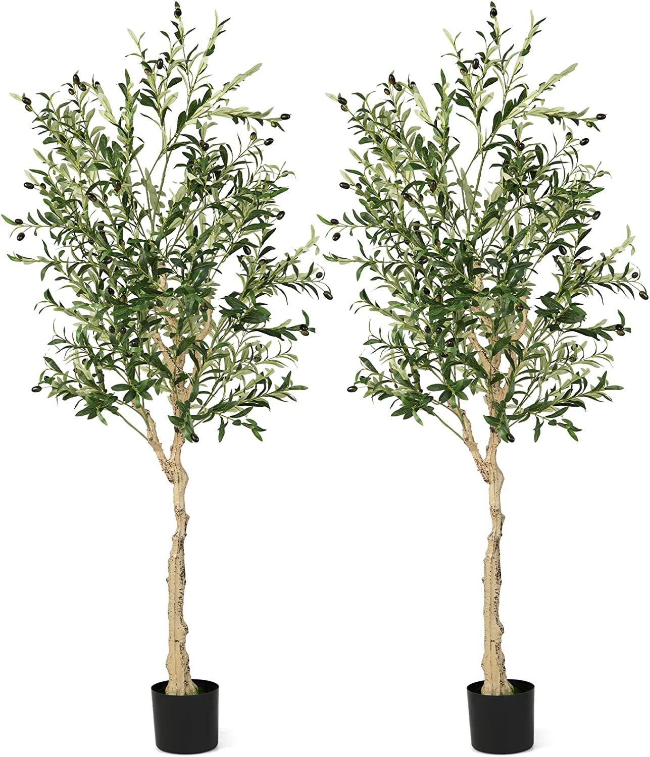 6 Feet Artificial Olive Tree in Cement Pot-2 Pieces, Green Faux Plants at Gallery Canada