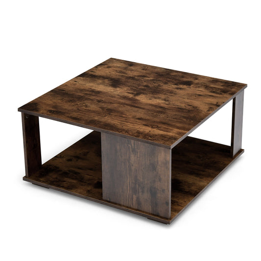 2 Tier Square Coffee Table With Storage, Rustic Brown Coffee Tables Rustic Brown at Gallery Canada