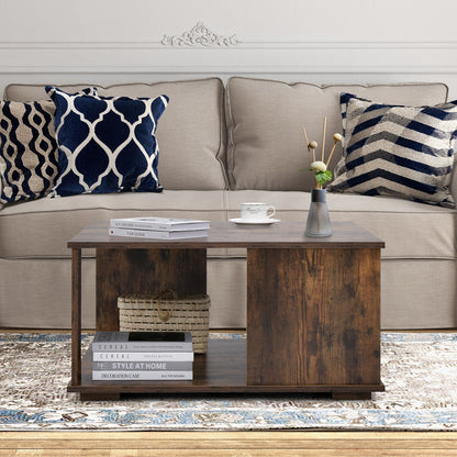 2 Tiers Square Coffee Table with Storage and Non-Slip Foot Pads, Rustic Brown Coffee Tables at Gallery Canada