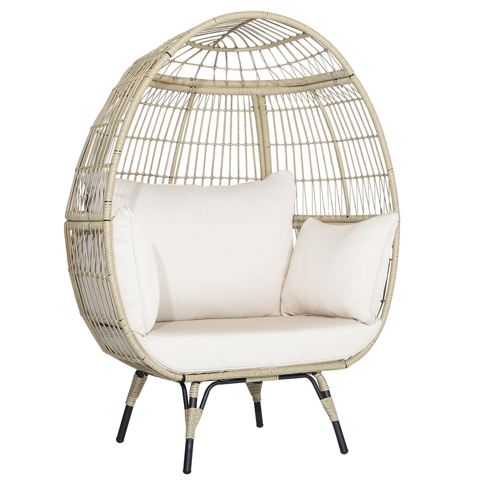 Oversized Patio Rattan Egg Lounge Chair with 4 Cushions, Light Brown Outdoor Chaise Lounges at Gallery Canada