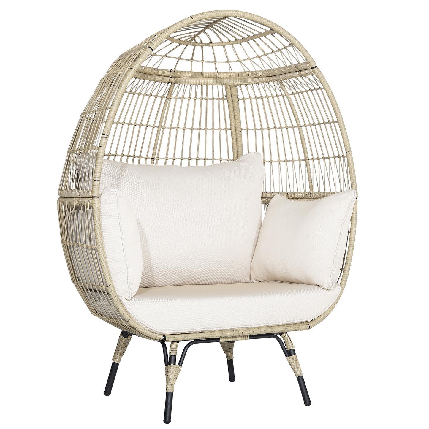 Oversized Patio Rattan Egg Lounge Chair with 4 Cushions, Light Brown Outdoor Chaise Lounges at Gallery Canada