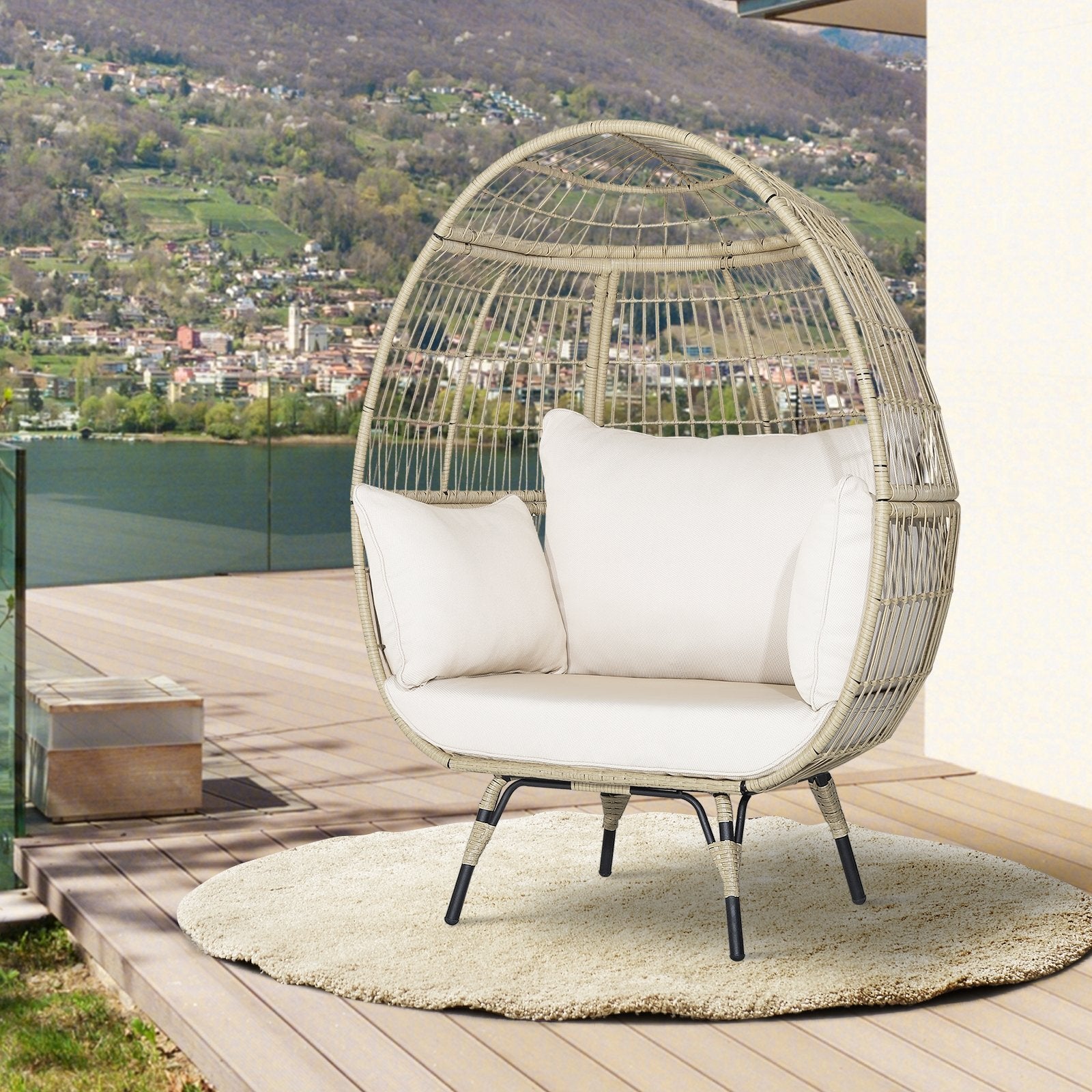Oversized Patio Rattan Egg Lounge Chair with 4 Cushions, Light Brown - Gallery Canada