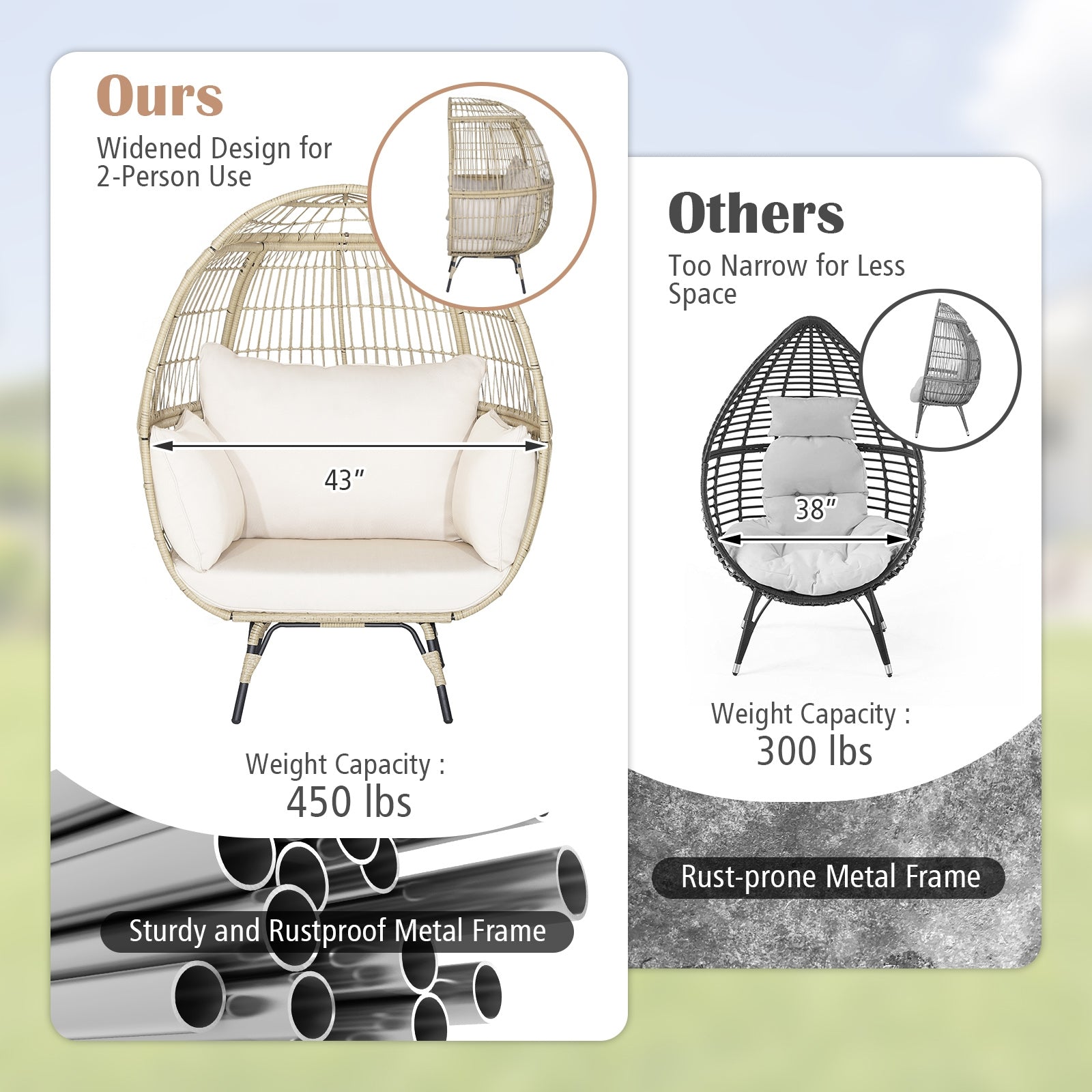 Oversized Patio Rattan Egg Lounge Chair with 4 Cushions, Light Brown Outdoor Chaise Lounges at Gallery Canada