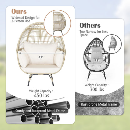 Oversized Patio Rattan Egg Lounge Chair with 4 Cushions, Light Brown Outdoor Chaise Lounges at Gallery Canada