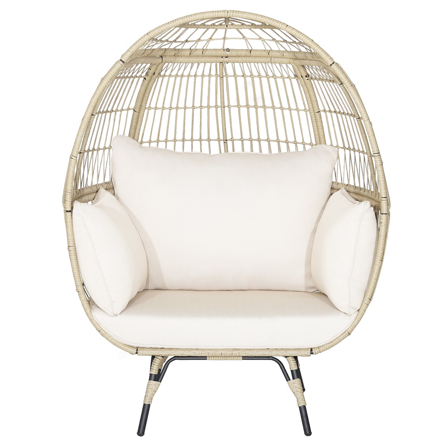 Oversized Patio Rattan Egg Lounge Chair with 4 Cushions, Light Brown Outdoor Chaise Lounges at Gallery Canada