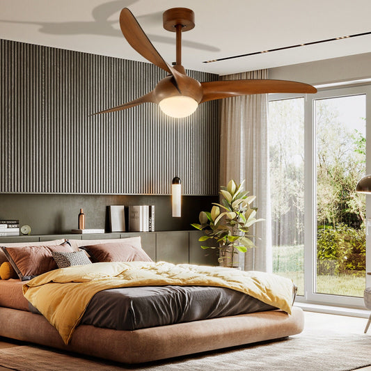 52 Inch Ceiling Fan with Changeable Light Color and 6-Level Adjustable Speed, Brown - Gallery Canada
