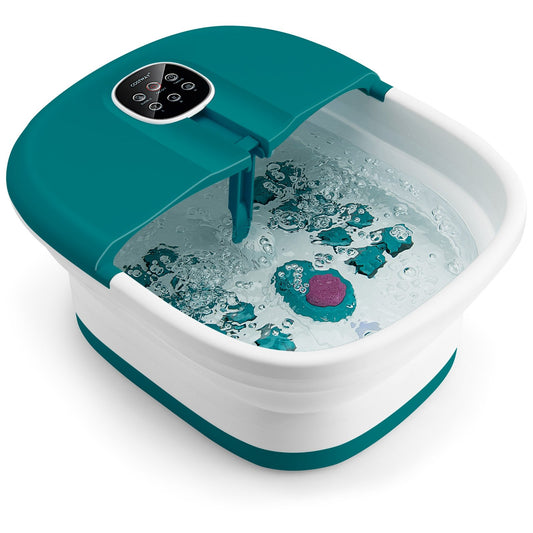 Folding Foot Spa Basin with Heat Bubble Roller Massage Temp and Time Set, Turquoise