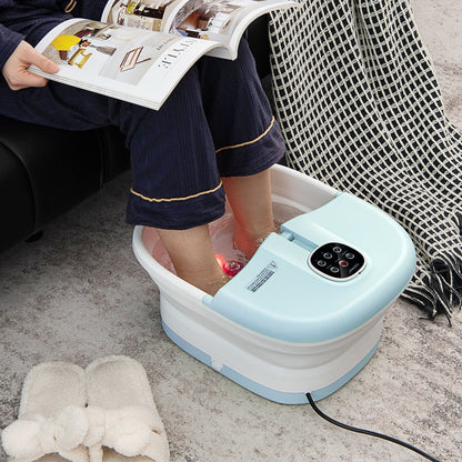 Folding Foot Spa Basin with Heat Bubble Roller Massage Temp and Time Set, Light Blue