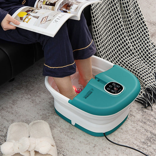 Folding Foot Spa Basin with Heat Bubble Roller Massage Temp and Time Set, Turquoise - Gallery Canada