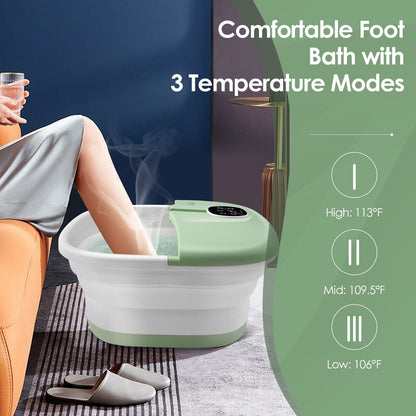 Folding Foot Spa Basin with Heat Bubble Roller Massage Temp and Time Set, Green