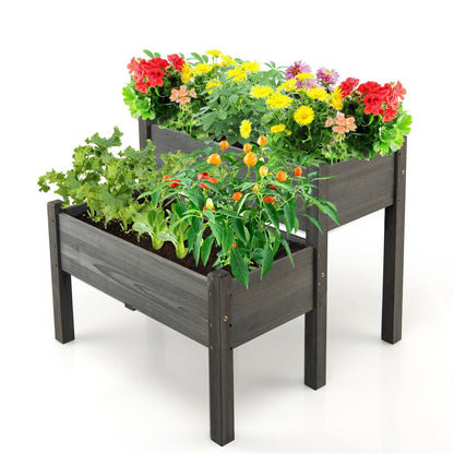 2 Tier Wooden Raised Garden Bed with Legs Drain Holes, Gray Raised Garden Beds at Gallery Canada