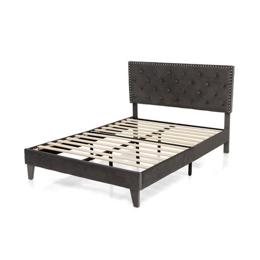 Full/Queen Size Upholstered Platform Bed with Tufted Headboard-Full Size, Gray - Gallery Canada