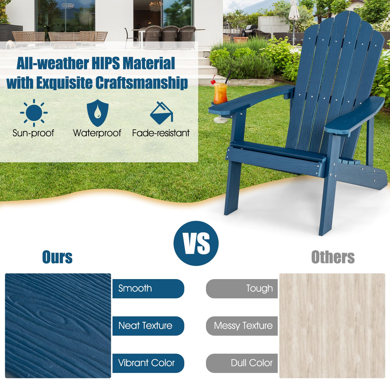 Weather Resistant HIPS Outdoor Adirondack Chair with Cup Holder - Gallery View 9 of 11
