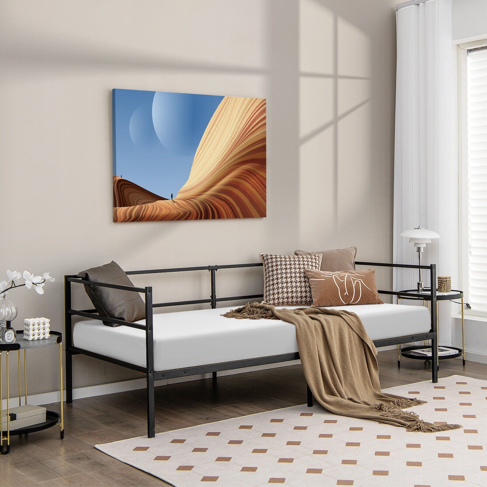 Twin Size Metal Daybed Frame for Living Room Bedroom, Black Trundle Bed Frame at Gallery Canada