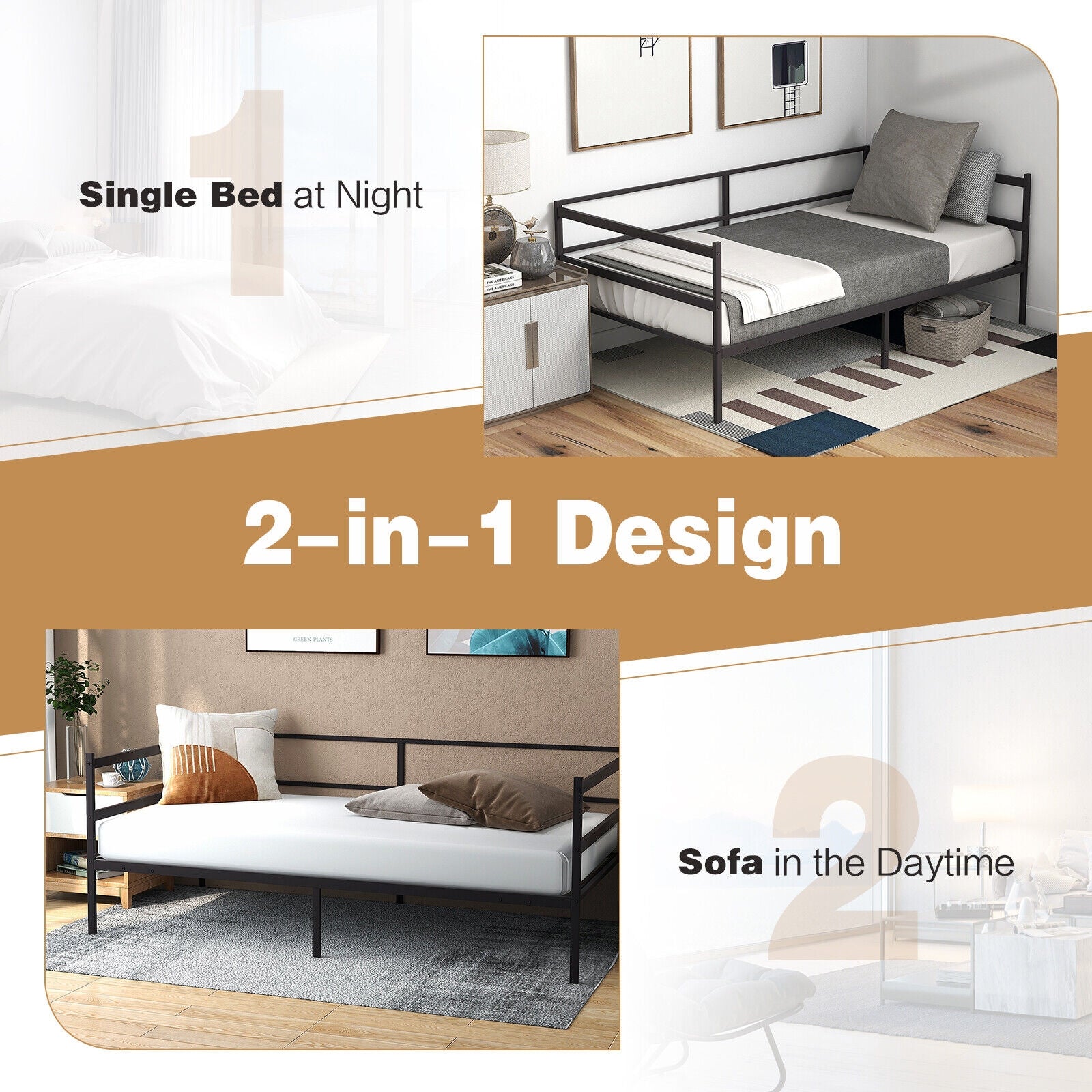 Twin Size Metal Daybed Frame for Living Room Bedroom, Black Trundle Bed Frame at Gallery Canada