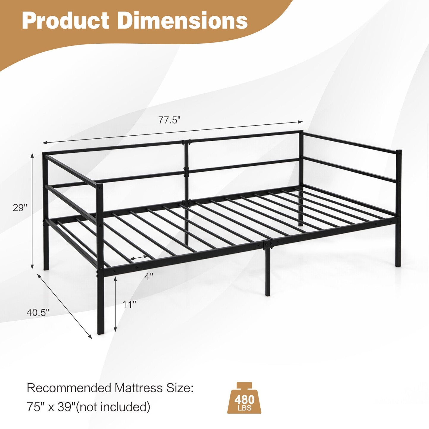 Twin Size Metal Daybed Frame for Living Room Bedroom, Black Trundle Bed Frame at Gallery Canada
