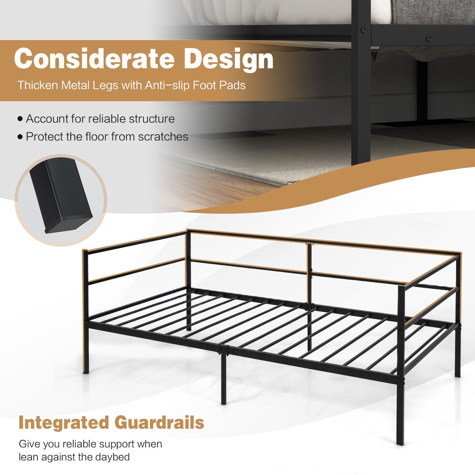 Twin Size Metal Daybed Frame for Living Room Bedroom, Black Trundle Bed Frame at Gallery Canada