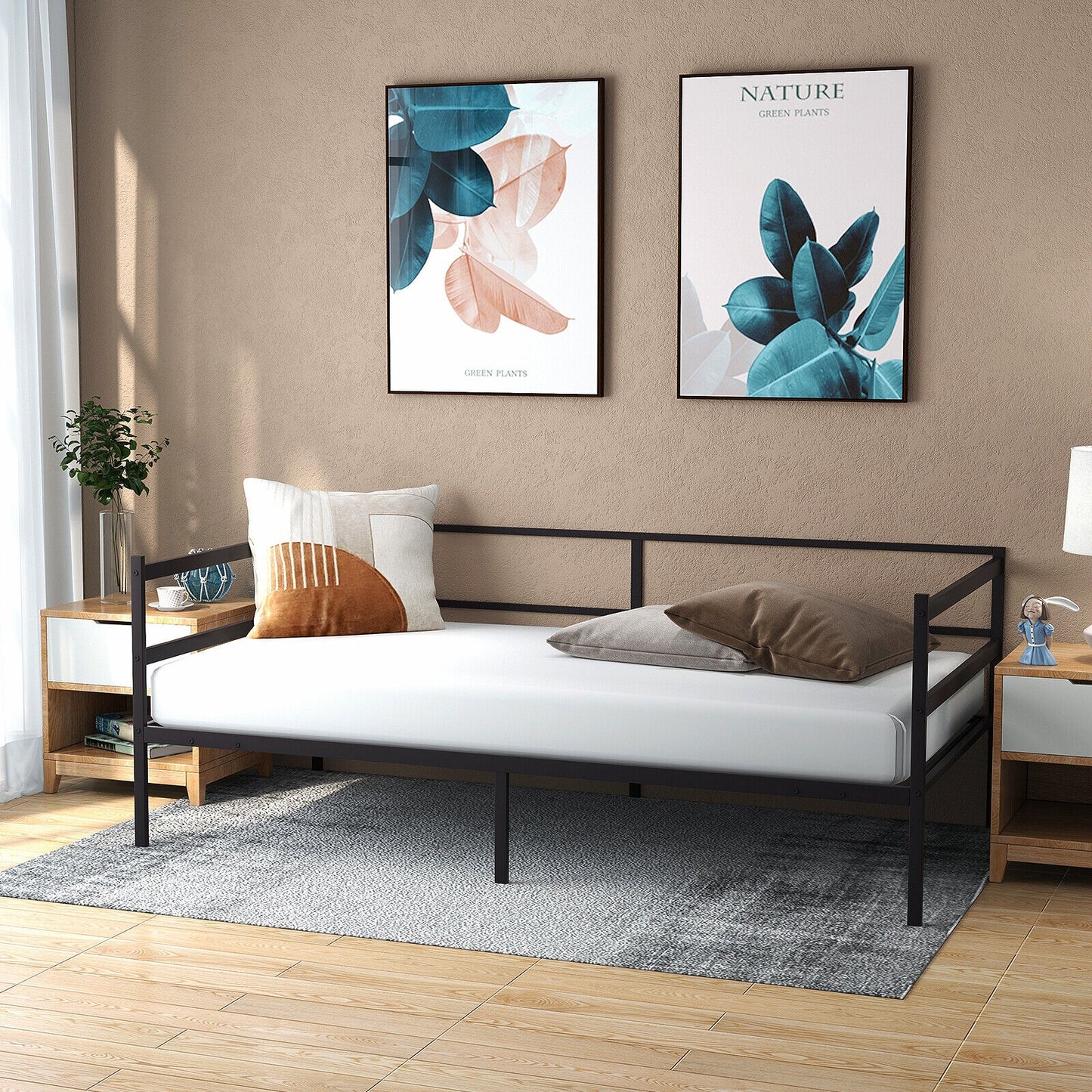 Twin Size Metal Daybed Frame for Living Room Bedroom, Black Trundle Bed Frame at Gallery Canada