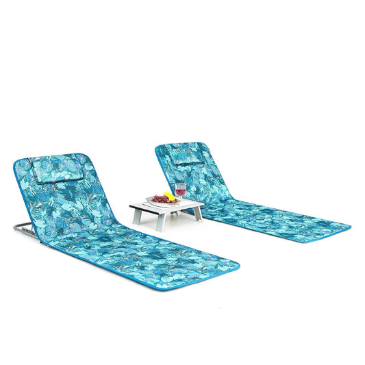 3 Pieces Beach Lounge Chair Mat Set 2 Adjustable Lounge Chairs with Table Stripe, Green