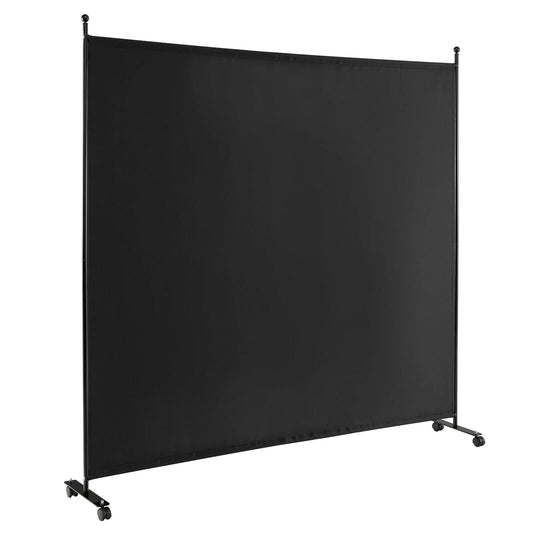 6 Feet Single Panel Rolling Room Divider with Smooth Wheels, Black