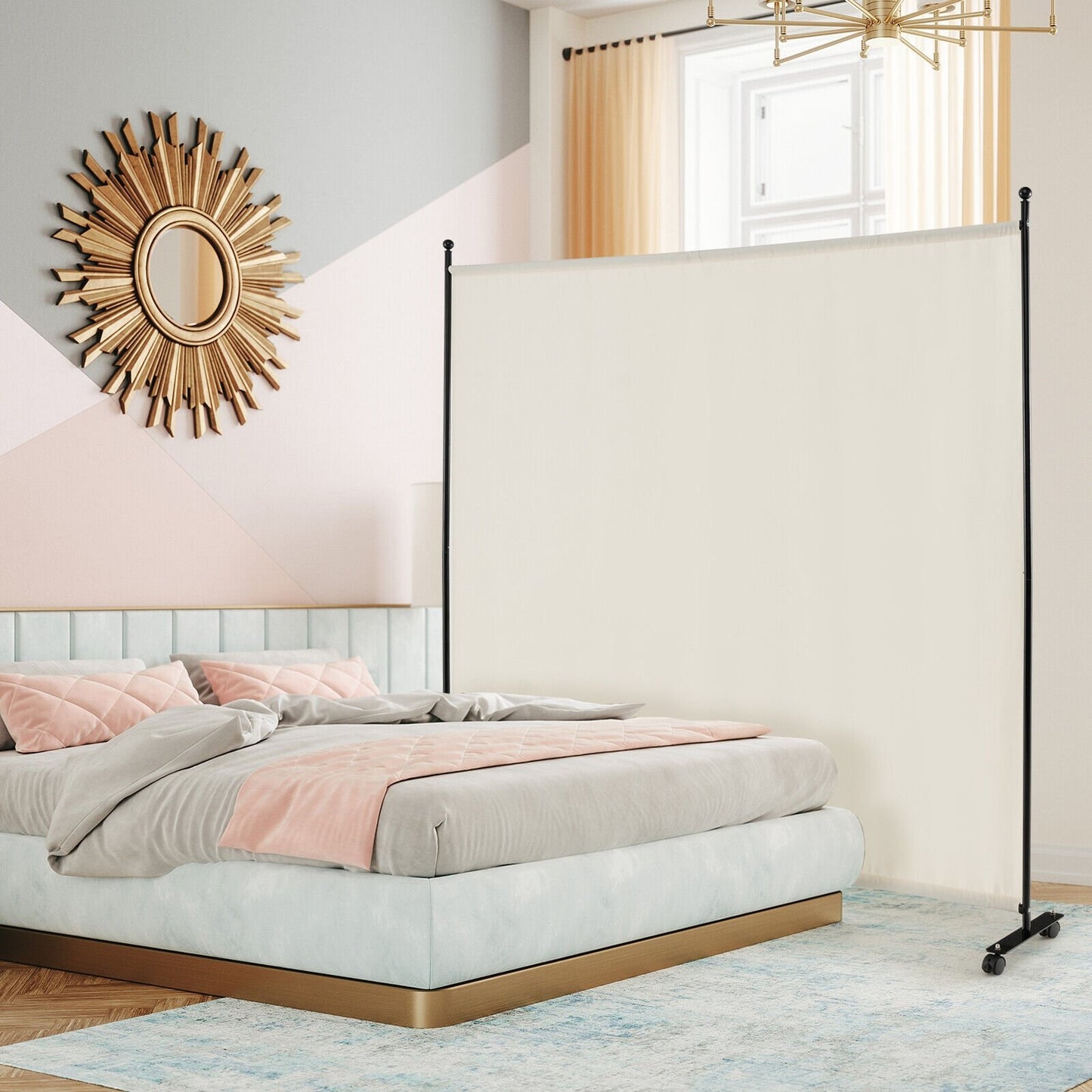 6 Feet Single Panel Rolling Room Divider with Smooth Wheels, White at Gallery Canada