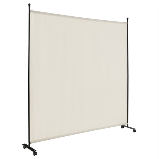 6 Feet Single Panel Rolling Room Divider with Smooth Wheels, White