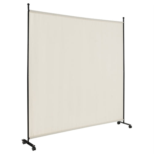 6 Feet Single Panel Rolling Room Divider with Smooth Wheels, White