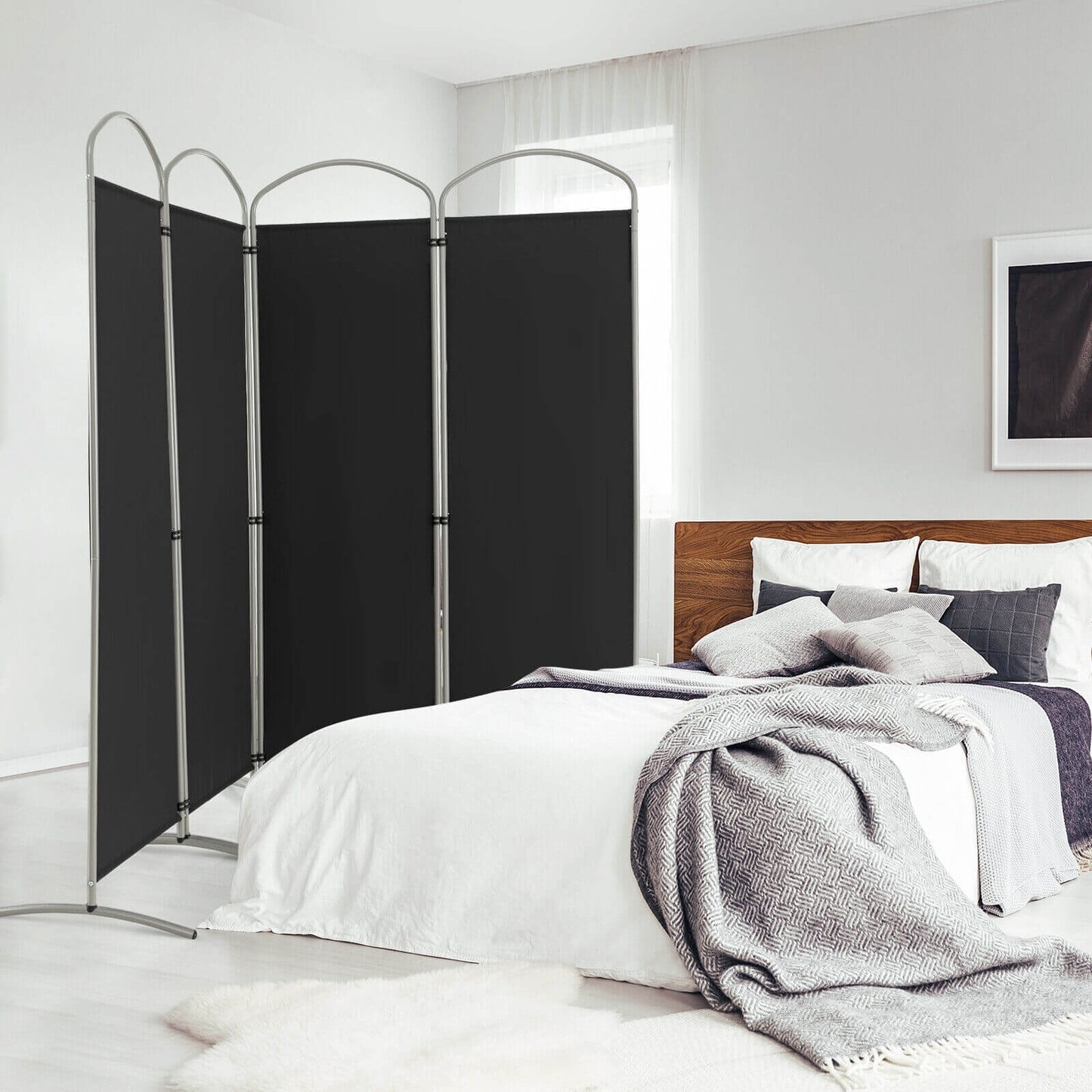 Folding 4-Panel Room Divider, Black Room Dividers at Gallery Canada