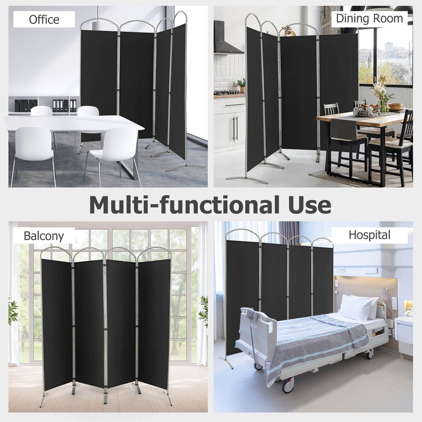Folding 4-Panel Room Divider, Black Room Dividers at Gallery Canada
