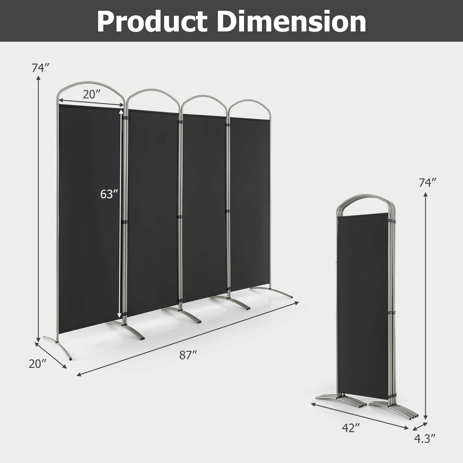 Folding 4-Panel Room Divider, Black Room Dividers at Gallery Canada
