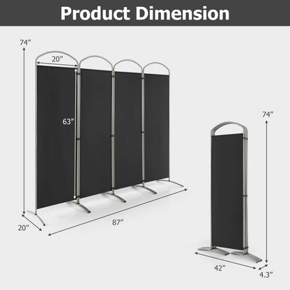 Folding 4-Panel Room Divider, Black Room Dividers at Gallery Canada