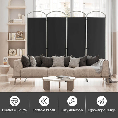 6.2Ft Folding 4-Panel Room Divider for Home Office Living Room, Black