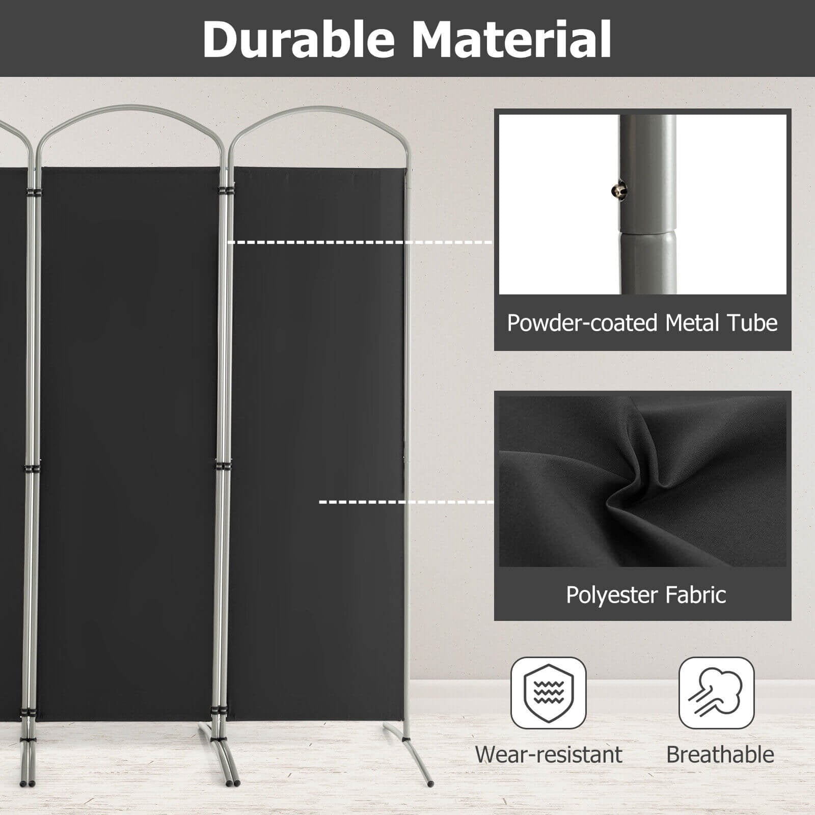 Folding 4-Panel Room Divider, Black Room Dividers at Gallery Canada