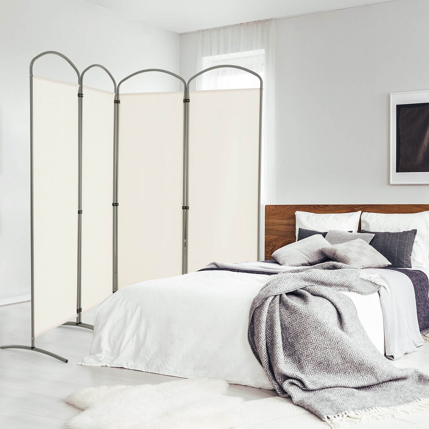 6.2Ft Folding 4-Panel Room Divider, White Room Dividers at Gallery Canada