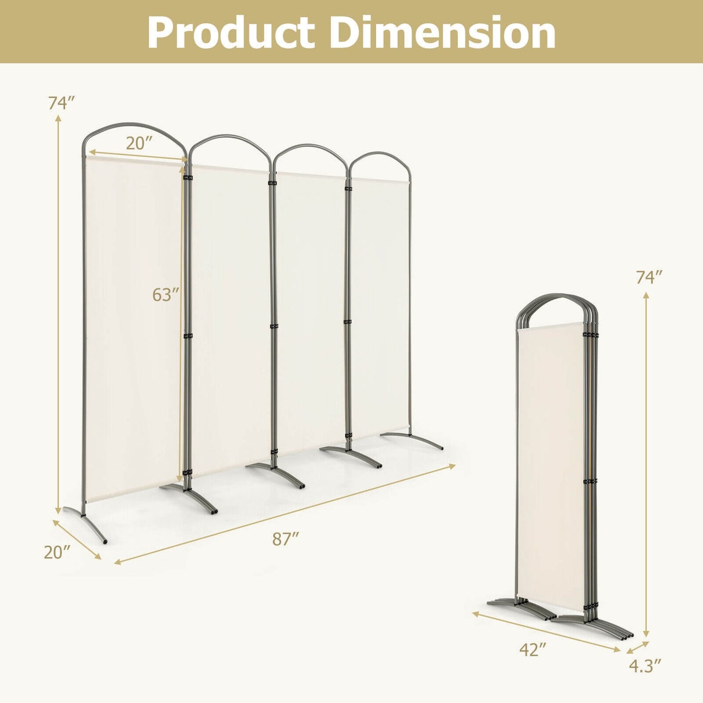 6.2Ft Folding 4-Panel Room Divider, White Room Dividers at Gallery Canada