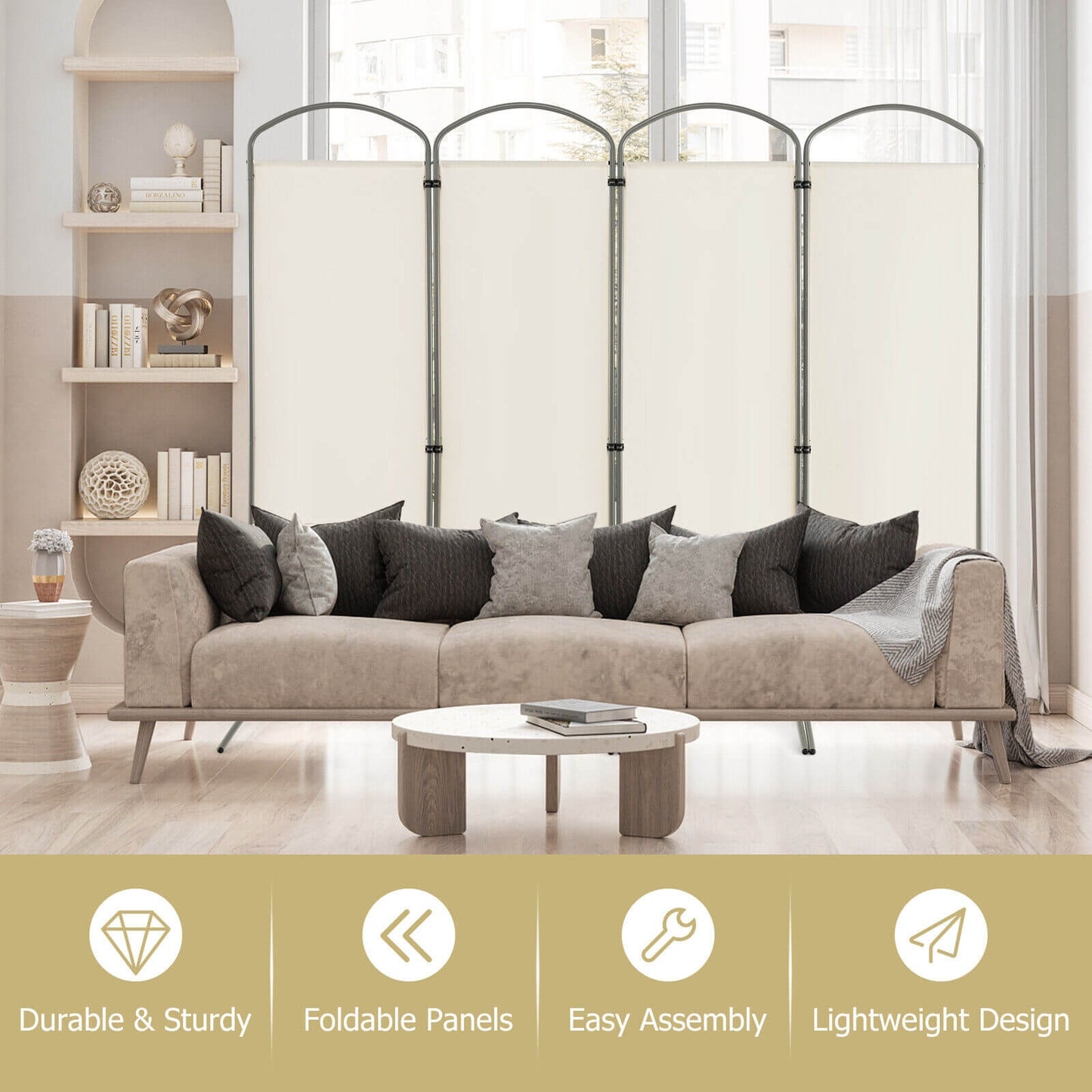 6.2Ft Folding 4-Panel Room Divider, White Room Dividers at Gallery Canada