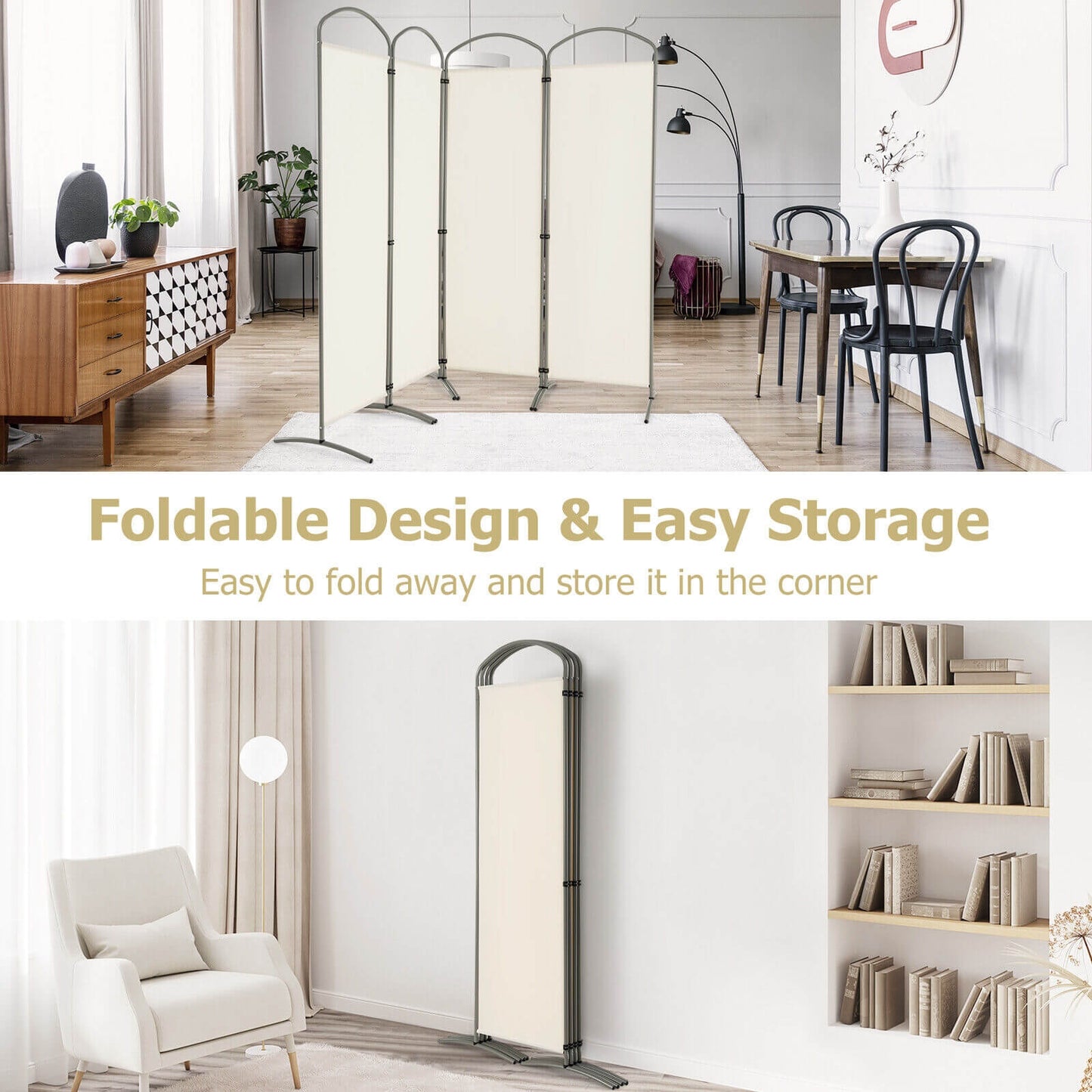 6.2Ft Folding 4-Panel Room Divider, White Room Dividers at Gallery Canada