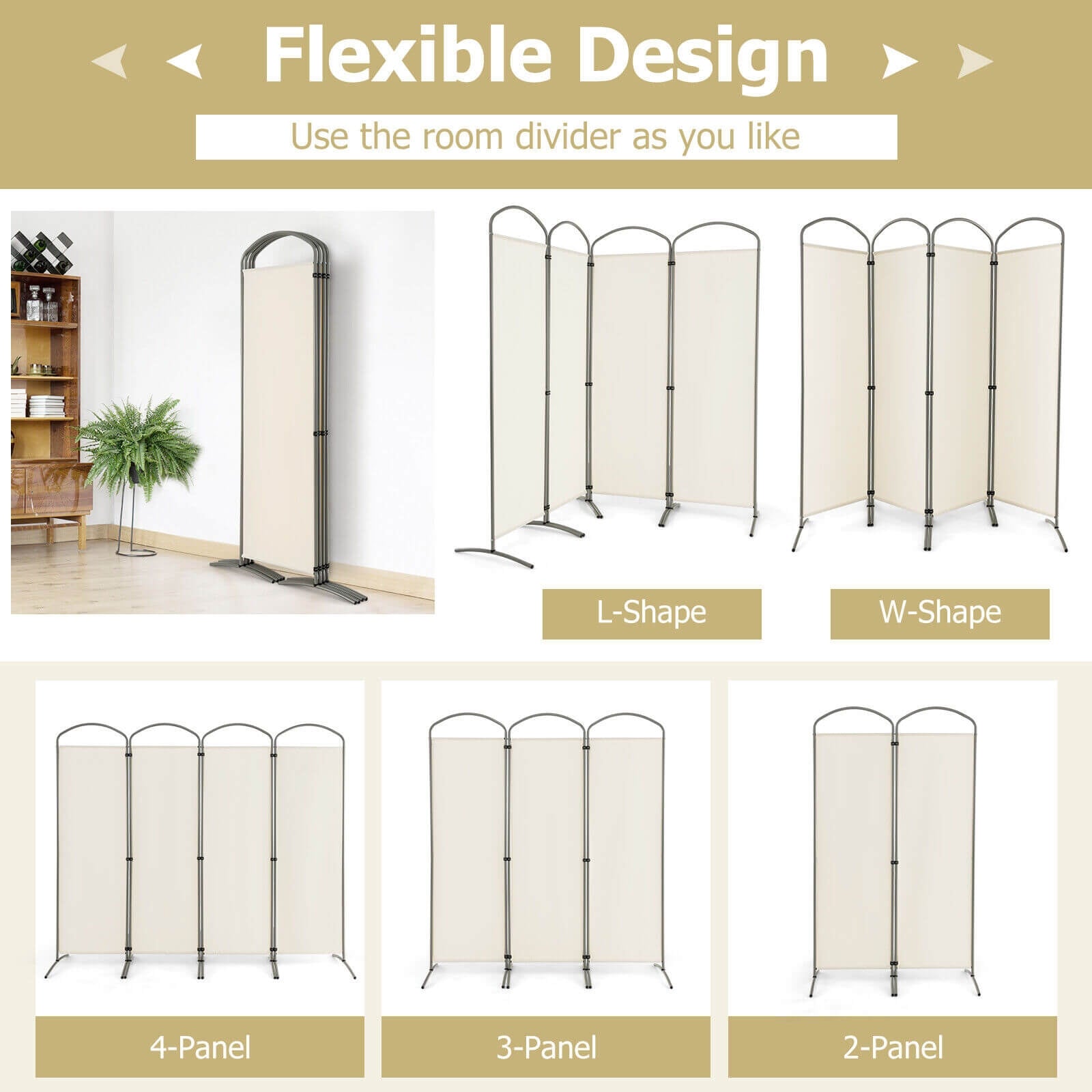 6.2Ft Folding 4-Panel Room Divider, White Room Dividers at Gallery Canada