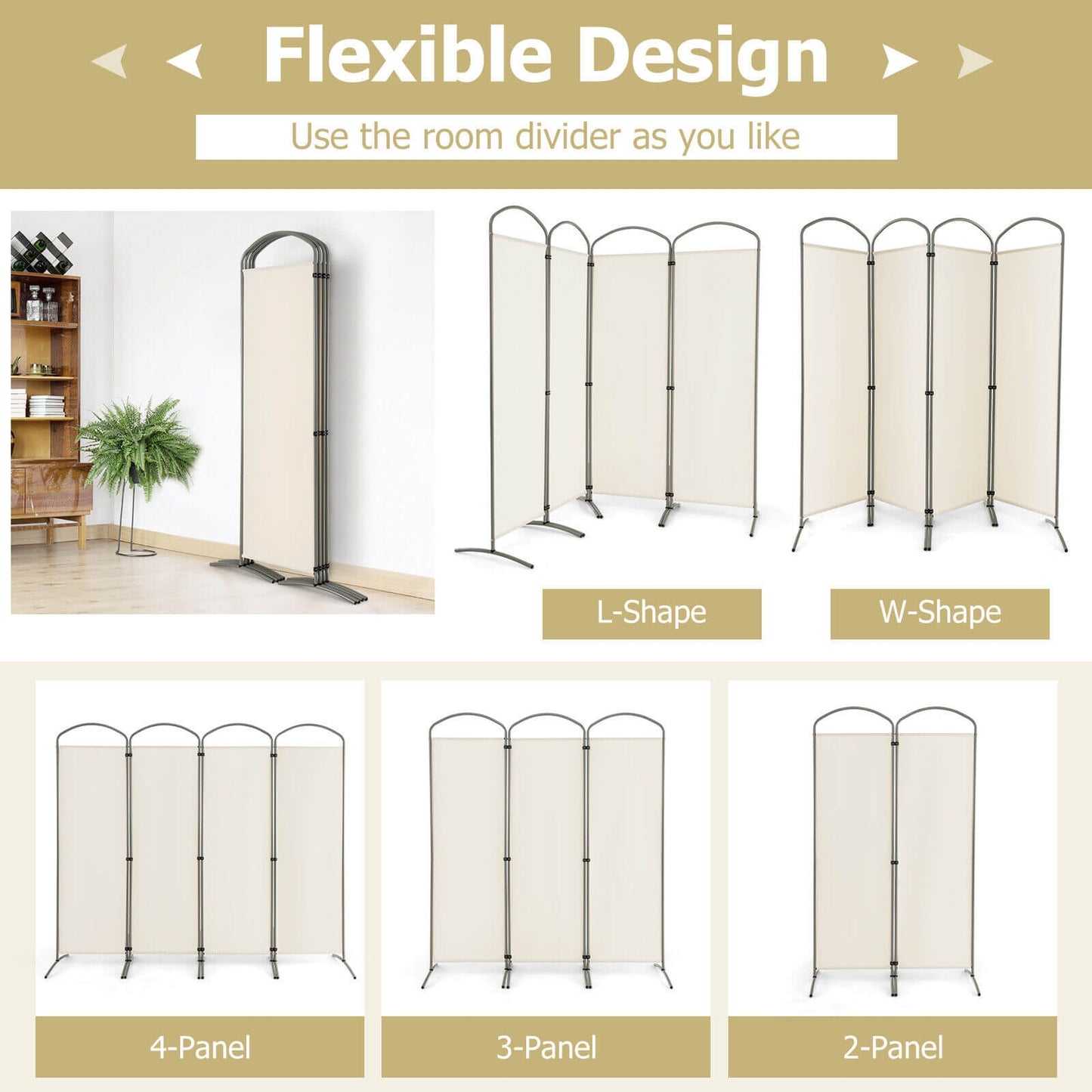 6.2Ft Folding 4-Panel Room Divider, White Room Dividers at Gallery Canada
