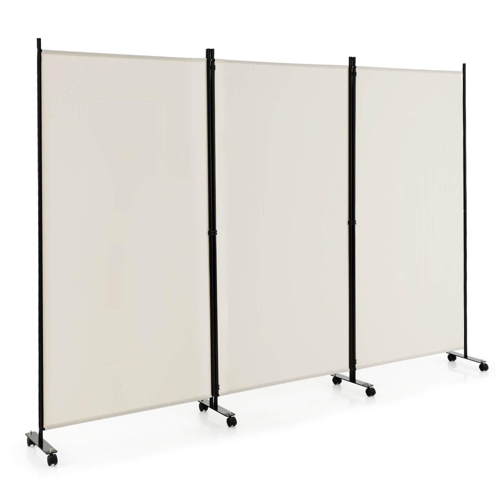 3 Panel Folding Room Divider With Lockable Wheels, White Room Dividers at Gallery Canada