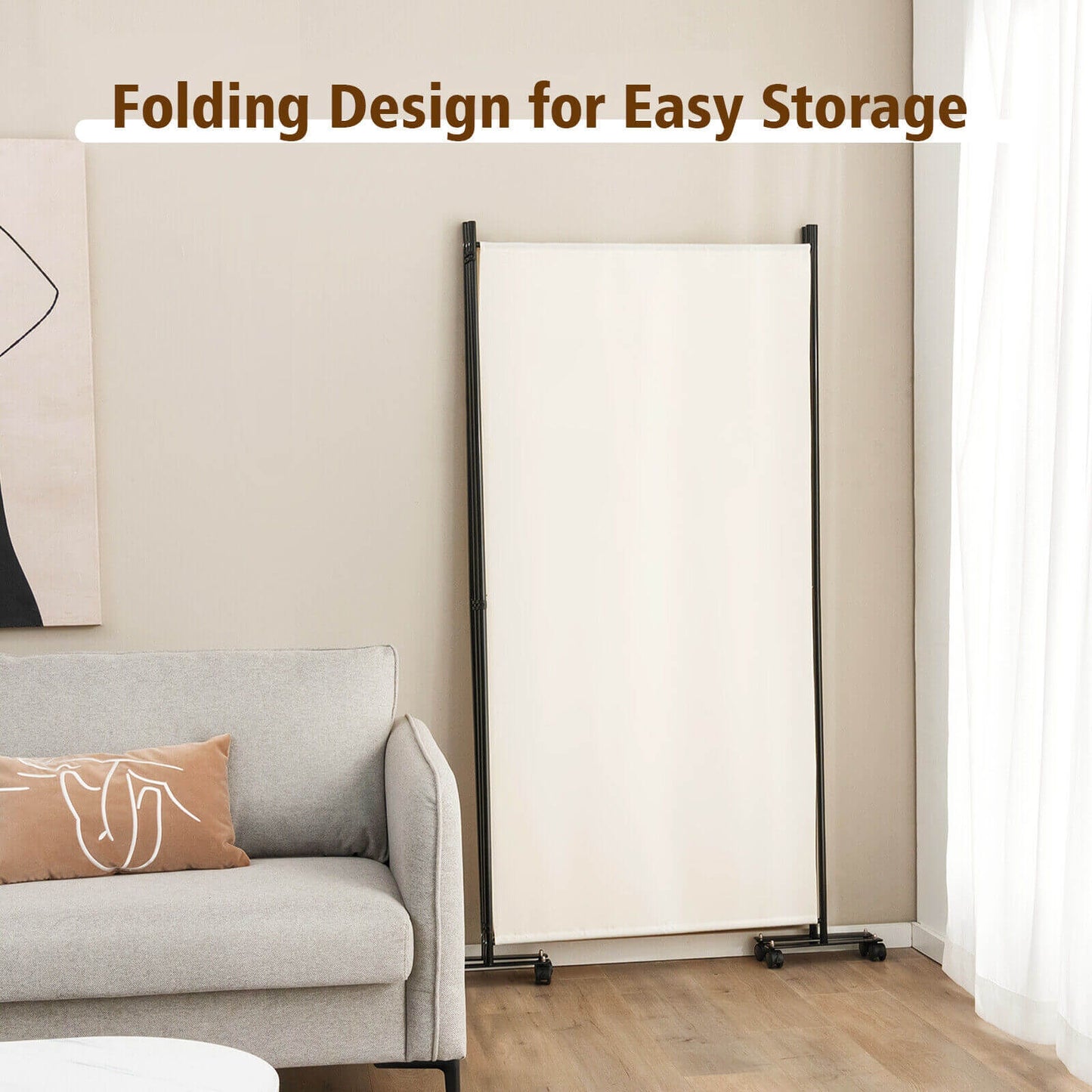 3 Panel Folding Room Divider with Lockable Wheels, White Room Dividers at Gallery Canada