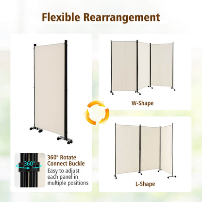 3 Panel Folding Room Divider with Lockable Wheels, White Room Dividers at Gallery Canada