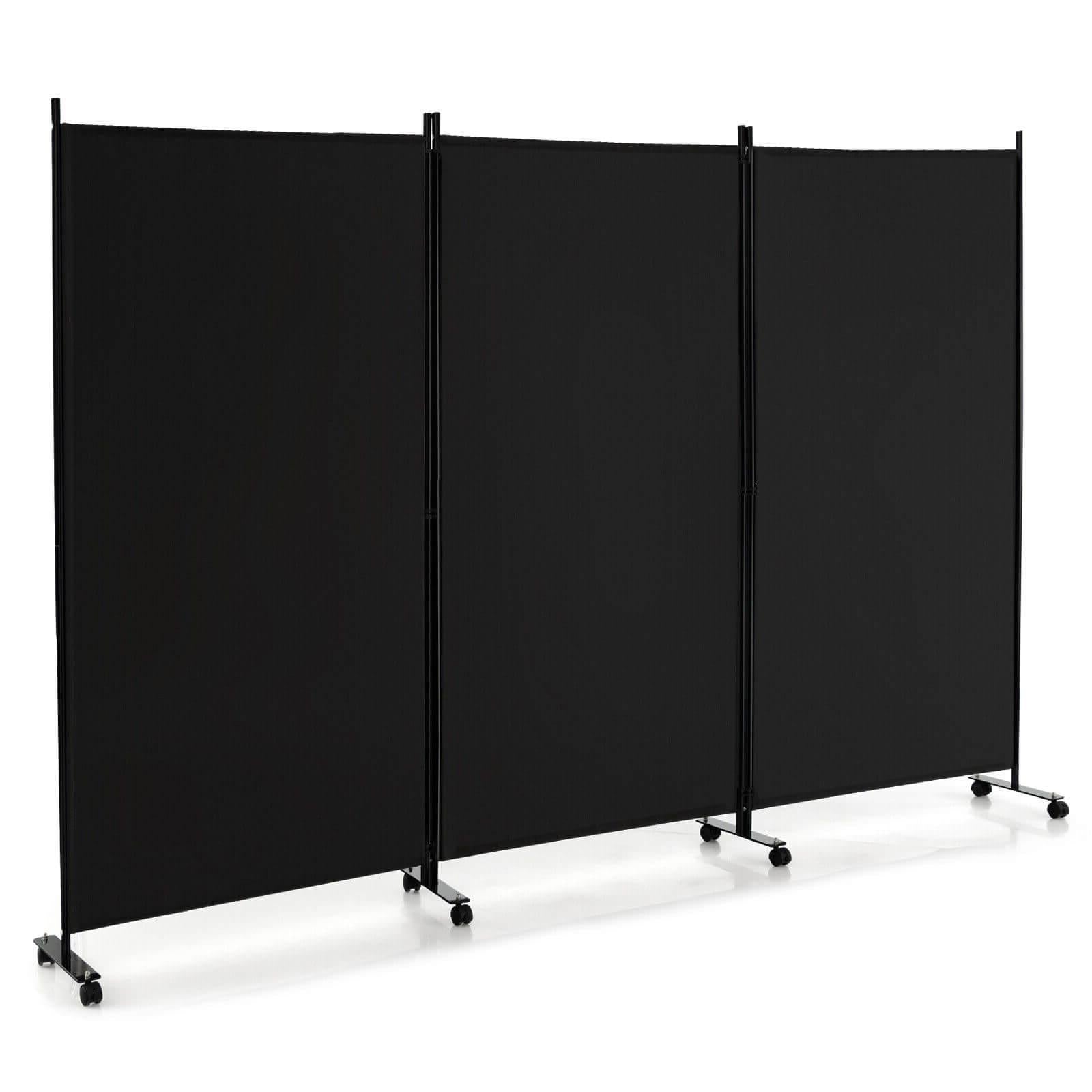 3 Panel Folding Room Divider with Lockable Wheels, Black Room Dividers Black at Gallery Canada